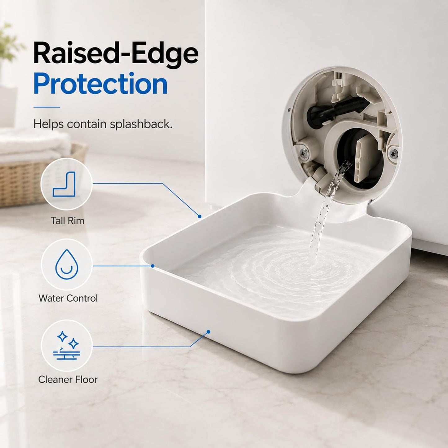 Universal Front-Load Washing Machine Drain Pan, Washer Drain Funnel Tray for Filter Cleaning, Pump Maintenance, and Water Catching (White)