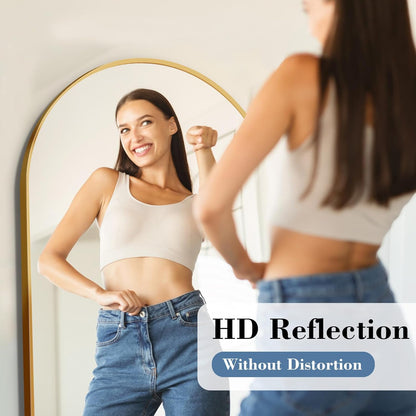 59"x16" Arched Full Length Mirror, Full Body Mirror with Leaning or Standing, Floor Standing Aluminum Frame for Bedroom, Livingroom, Cloakroom, Black