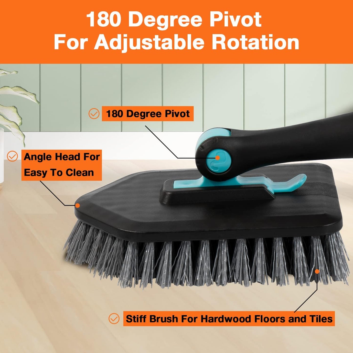 3 in 1 Scrub Cleaning Brush with Long Handle 51'' - Shower Bathtub Tub & Tile Scrubber Brush Include 1 Stiff Brush Head & 3 Scouring Pads & 3 Microfiber Clothes, for Wall Bathroom Glass Bathtub(White)