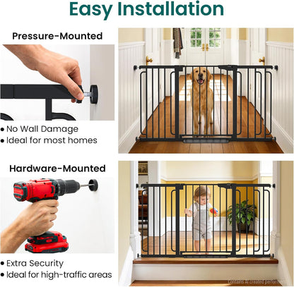 Cumbor 30-46" Baby Gate for Stairs, Mom's Choice Awards Winner-Auto Close Dog Gate for The House, Gifts for Mom, Easy Install Pressure Mounted Pet Gates for Doorways, Black