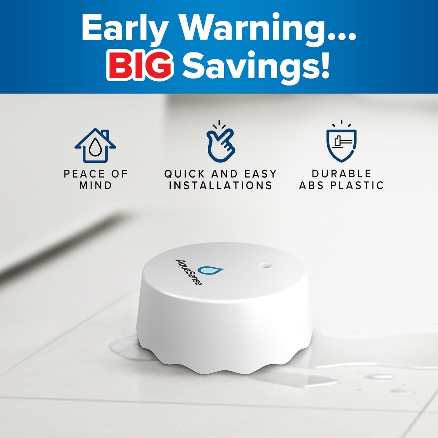 Leak Alarm Advanced Water Sensor | Wireless Real-Time Water Sensor with Instant Notifications | Battery Powered | Compact Design for Home & Basement | White
