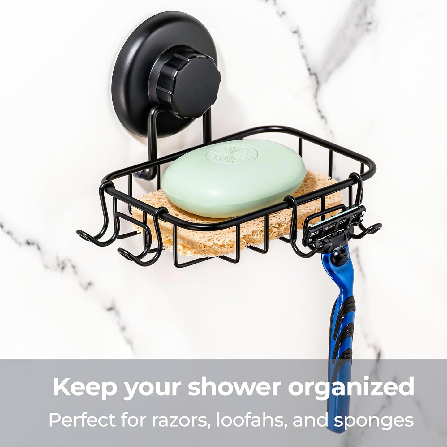 HASKO 2-Pack Suction Cup Soap Holder – Bar Soap Dish for Shower with Hooks for Bathroom – Optional Mounting with Adhesive Tape or Glue – Includes 2 Soap Savers – Stainless Steel SS304 - Silver
