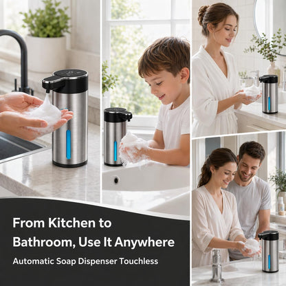Automatic Foaming Soap Dispenser Touchless, 304 Stainless Steel Hand Soap Dispenser, USB Rechargeable, 4 Adjustable Levels, 13.5 oz (400 ml), for Kitchen & Bathroom (Black, Foam)