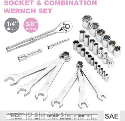 FASTPRO 198-Piece Pink Tool Set, Household Repairing Tool Set with Toolbox, SAE Mechanics Hand Tool Kit for DIY, Home Maintenance