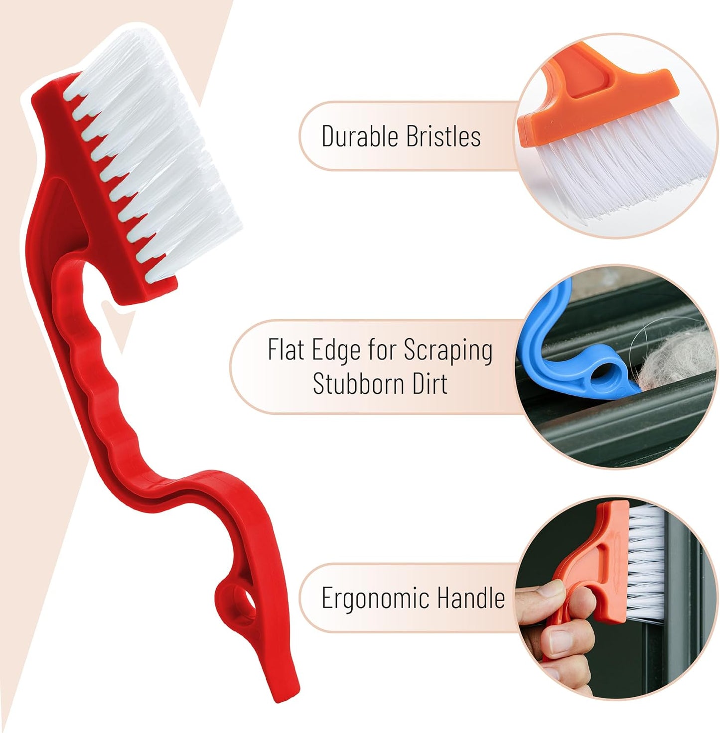 Slick- Window Track Cleaning Brush, 2 Pack, Blue Ergonomic Handle | Built-in Scraper, Multipurpose Window Track Cleaning Tool for Sliding Doors, Windows, Corners, Dust, Dirt & Narrow Gaps