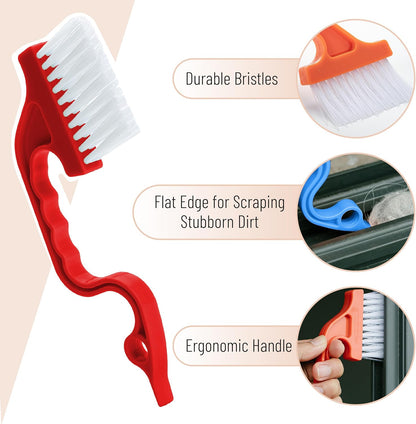 Slick- Window Track Cleaning Brush, 2 Pack, Blue Ergonomic Handle | Built-in Scraper, Multipurpose Window Track Cleaning Tool for Sliding Doors, Windows, Corners, Dust, Dirt & Narrow Gaps