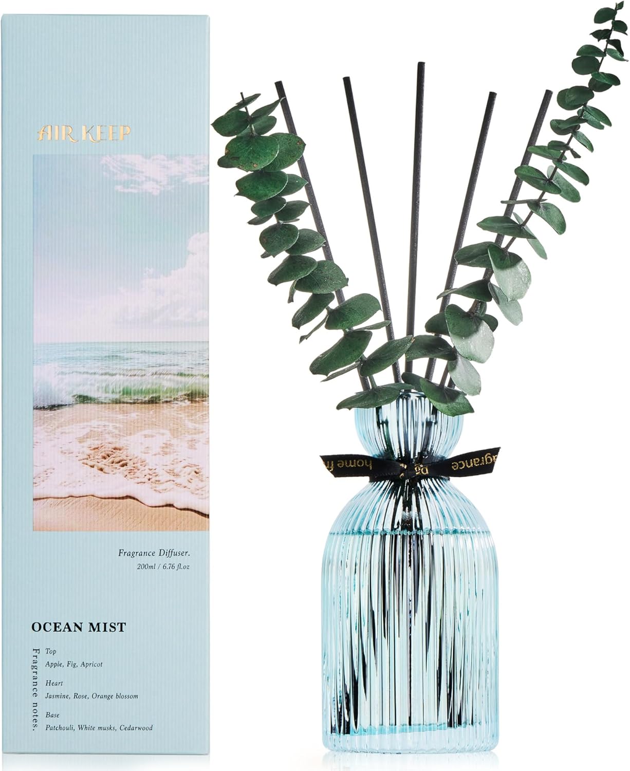 Airkeep Reed Diffuser Set 6.76 oz – Cherry Blossom Home Fragrance with Eucalyptus Sticks – Decorative Glass Bottle for Bathroom, Bedroom & Living Room Décor – Gift Ready