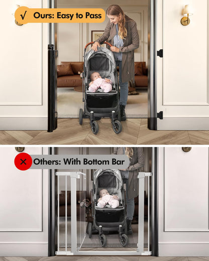 Retractable Baby Gate for Stairs & Doorways, 55" Wide x 33.6" Tall Easy Installation Mesh Dog Gate for Indoor & Outdoor Use,Pet and Dog Safety Gate for Hallways(Grey)