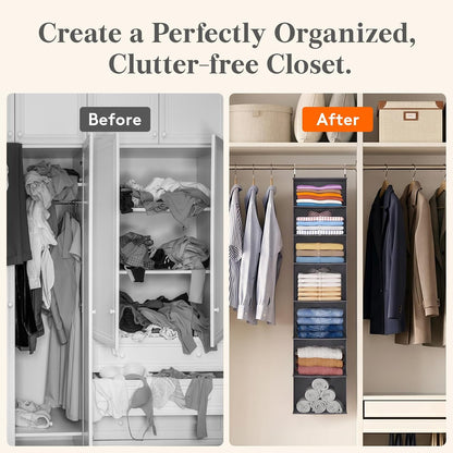Lifewit 5 Tier Hanging Closet Organizer and Storage for Shelves, Foldable Clothes Shelf with 2 Sturdy Hooks, Sweater/Coat/Shoes Clothing Organization for Wardrobe, Dorm, Bedroom, Gray