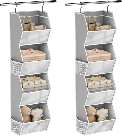 Hanging Closet Organizer 4 Shelf Collapsible Bedroom Closet Organizers and Storage Hanging with Mesh Pockets for Clothes, Fabric Hanging Storage Bins for Wardrobe Closet Organization and Storage, Grey