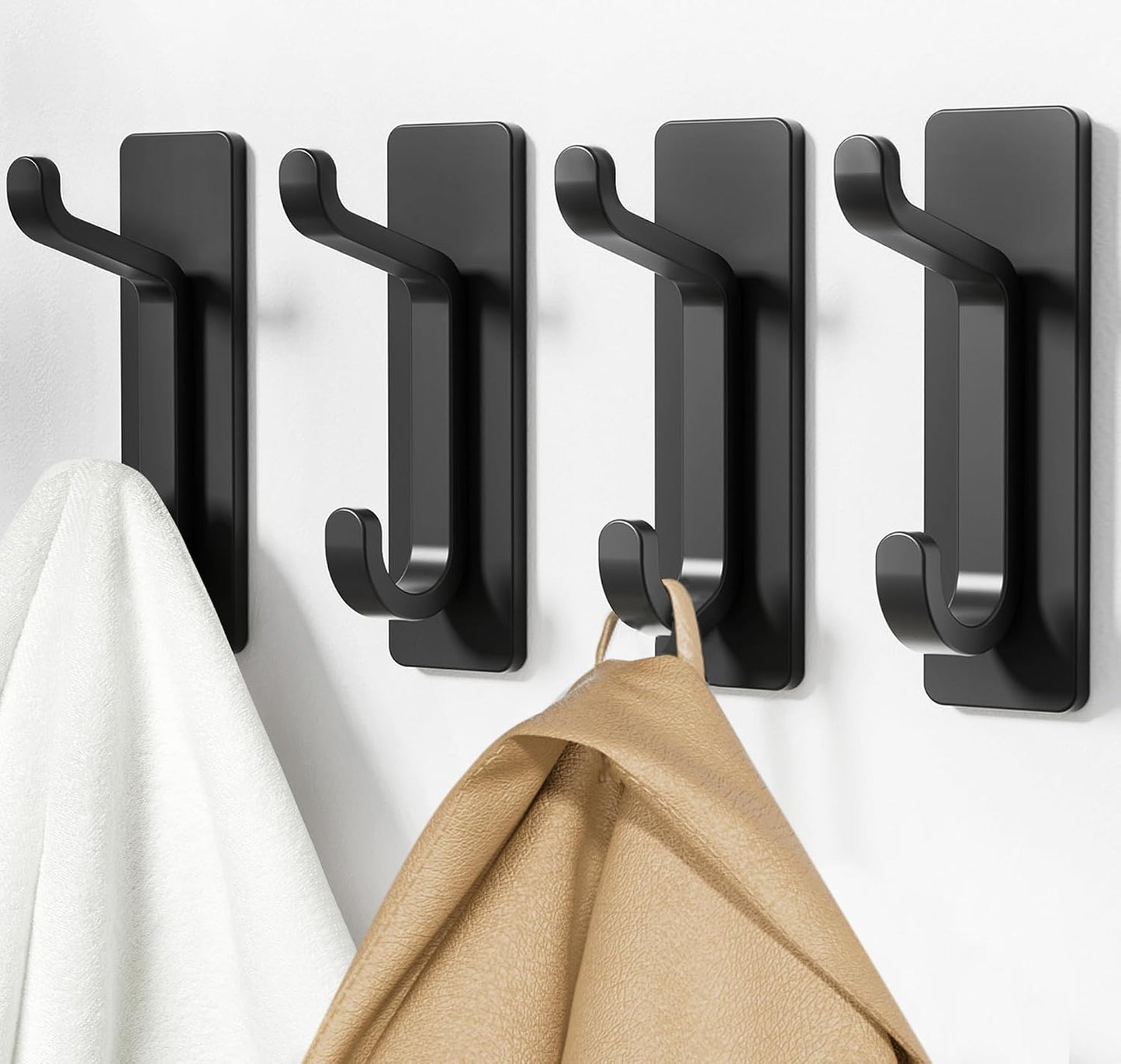 pickpiff Wall Hooks for Coat and Towel: 13LB Strong Adhesive Door Hanger Stick on, White 4 Pack