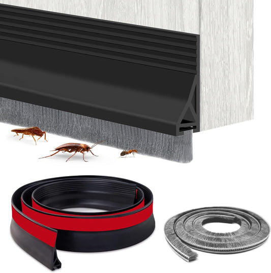 Door Draft Stopper with Brush,Under Door Draft Stoppers,Self Adhesive Draft Stopper for Bottom of Door,Silicone Weather Stripping,Door Sweep for Bottom of Door (Black, 39 Inch*1pack)
