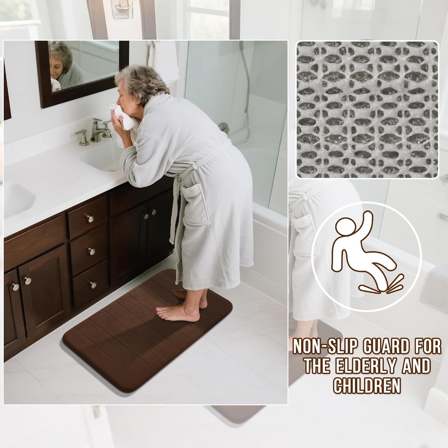 Yimobra Memory Foam Bath Mat, Super Soft Absorbent Bathroom Rug Non Slip, Quick Dry, Machine Washable Floor Carpet for Tub Shower, Home Decor Accessories, 24x17, Grey