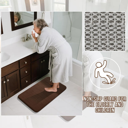 Yimobra Memory Foam Bath Mat, Super Soft Absorbent Bathroom Rug Non Slip, Quick Dry, Machine Washable Floor Carpet for Tub Shower, Home Decor Accessories, 24x17, Grey