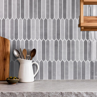 10-Sheet Peel and Stick Backsplash Tile, Self-Adhesive Gray Long Hexagon Wall Tiles, Stick on Backsplash for Kitchen, Bathroom, Fireplace, RV, Thicker Design(12"×12").