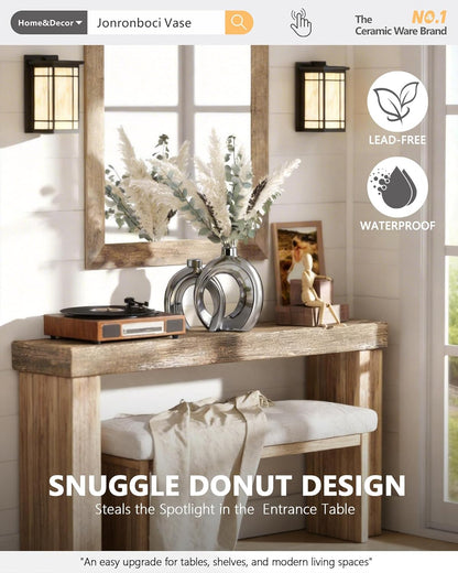 7.2″Hx8.9″H Donut Shape Decorative Vase Set of 2, Ceramic, Modern Minimalism Styles, Flowers or Plant Table Vases for Home Decor Living Room Shelf Entry Console Mantle Dining Centerpiece (Matte White)