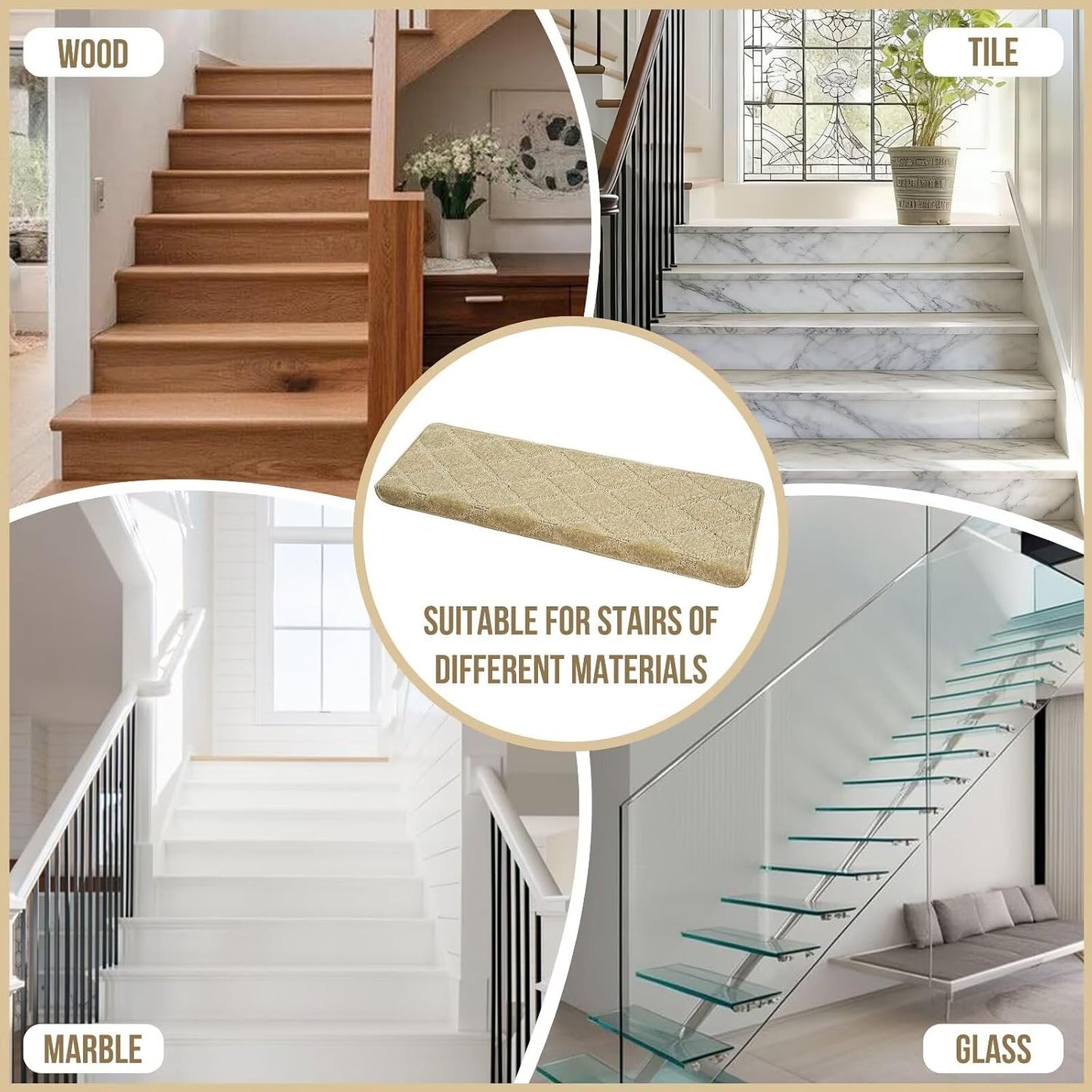 DEXDE Bullnose Stair Treads for Wooden Steps Non-Slip Stair Runner, 14 Pcs | Reusable bullnose carpet Stair Treads Indoor, Peel and Stick Stair Rugs with Edge Protection, Soft Washable, 30"x9.5" Grey