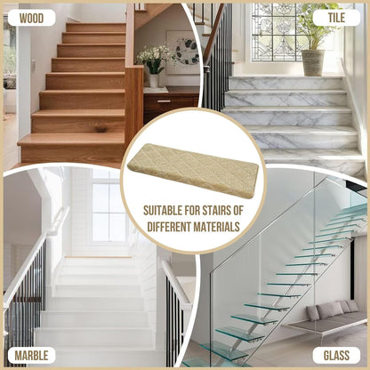 DEXDE Bullnose Stair Treads for Wooden Steps Non-Slip Stair Runner, 14 Pcs | Reusable bullnose carpet Stair Treads Indoor, Peel and Stick Stair Rugs with Edge Protection, Soft Washable, 30"x9.5" Grey