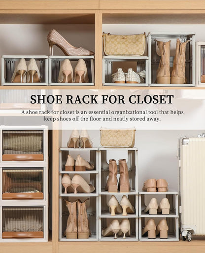 HAIXIN Shoe Organizer Rack for Small Spaces 5 Tier Plastic Vertical Narrow Shelves for Closet Black Shoe Holder, Stand for Entryway Storage Boots Organizer Stackable Cabinet