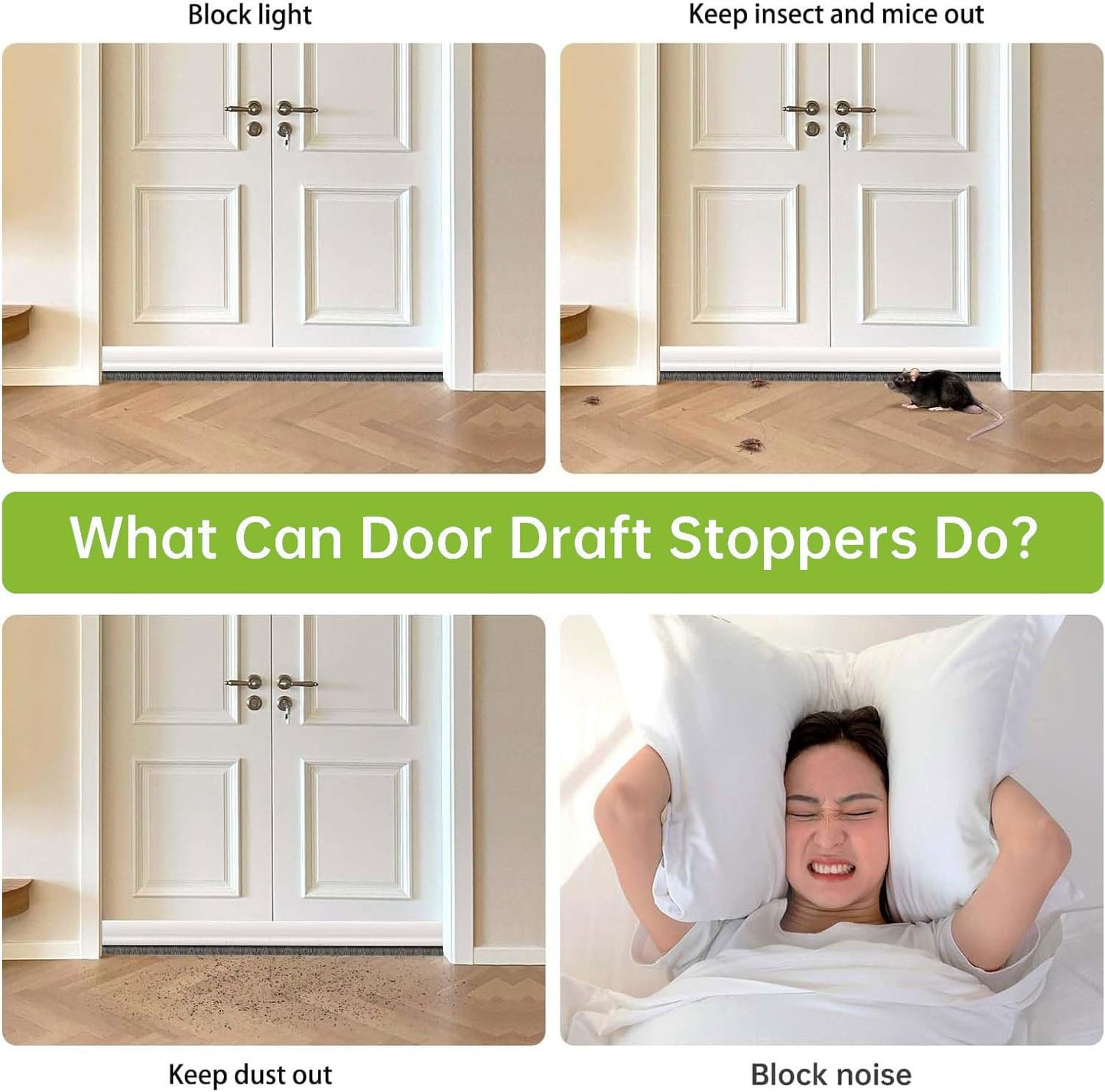 2 PCS Brush Door Sweep, Draft Stoppers for Bottom, Draft Stopper with Brush for Exterior Door, Bottom Seal Strip for Protection Against Bug, Dust, 2" W x 39" L, Black