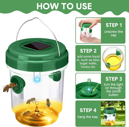 Wasp Trap Solar Powered Bee Trap Reusable Fly Traps Outdoor Hanging Wasp Killer with UV LED Light Flying Insects Bee Killer for Indoor Outside Patio Garden Home (6, Yellow)