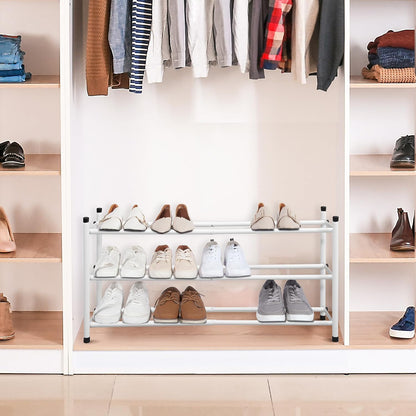 STORAGE MANIAC Expandable Shoe Rack for Closet, 8 Pairs Stackable Small Shoe Rack, Metal Adjustable Shoes Organizer for Entryway, Hallway, Garage, Front Door, Shoes Shelves, Black 2 Tier