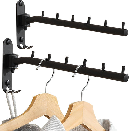 Alise Swing Clothes Hanger Rack,Black Garment Racks Wall Mounted(2P) | Clothes Bar-Hanger Hooks Heavy Duty Swivel Drying Rack Clothing Hanging System Closet Storage Organizer