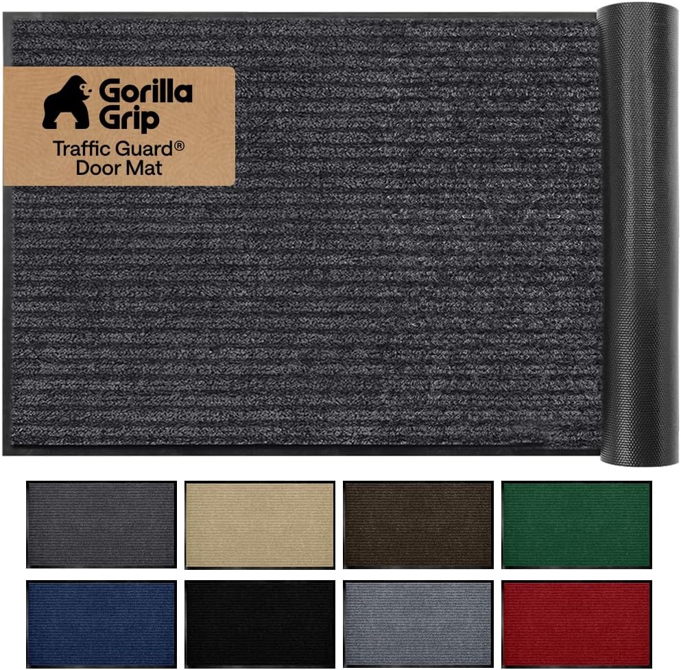 GORILLA GRIP Waterproof Traffic Guard Door Mat, Heavy Duty Entryway Mats, Strong Backing Commercial Utility Rugs for Office Hallway, Garage Floor and Home, Low Profile Carpet Runner, 29x17, Black