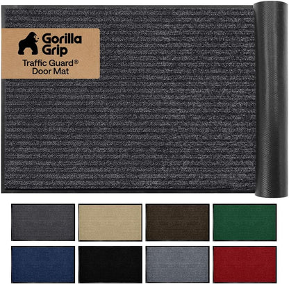 GORILLA GRIP Waterproof Traffic Guard Door Mat, Heavy Duty Entryway Mats, Strong Backing Commercial Utility Rugs for Office Hallway, Garage Floor and Home, Low Profile Carpet Runner, 29x17, Black