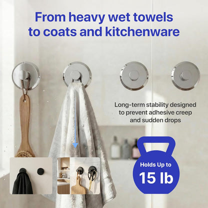 HOME SO Suction Cup Hooks for Shower & Bathroom Towel Holder 2-Pack – Suction Cups Hooks for Hanging Towels, Robes, & Coats - Tiles, Glass Door or Mirror – Shower Hooks & Towel Hooks Organizer - Black