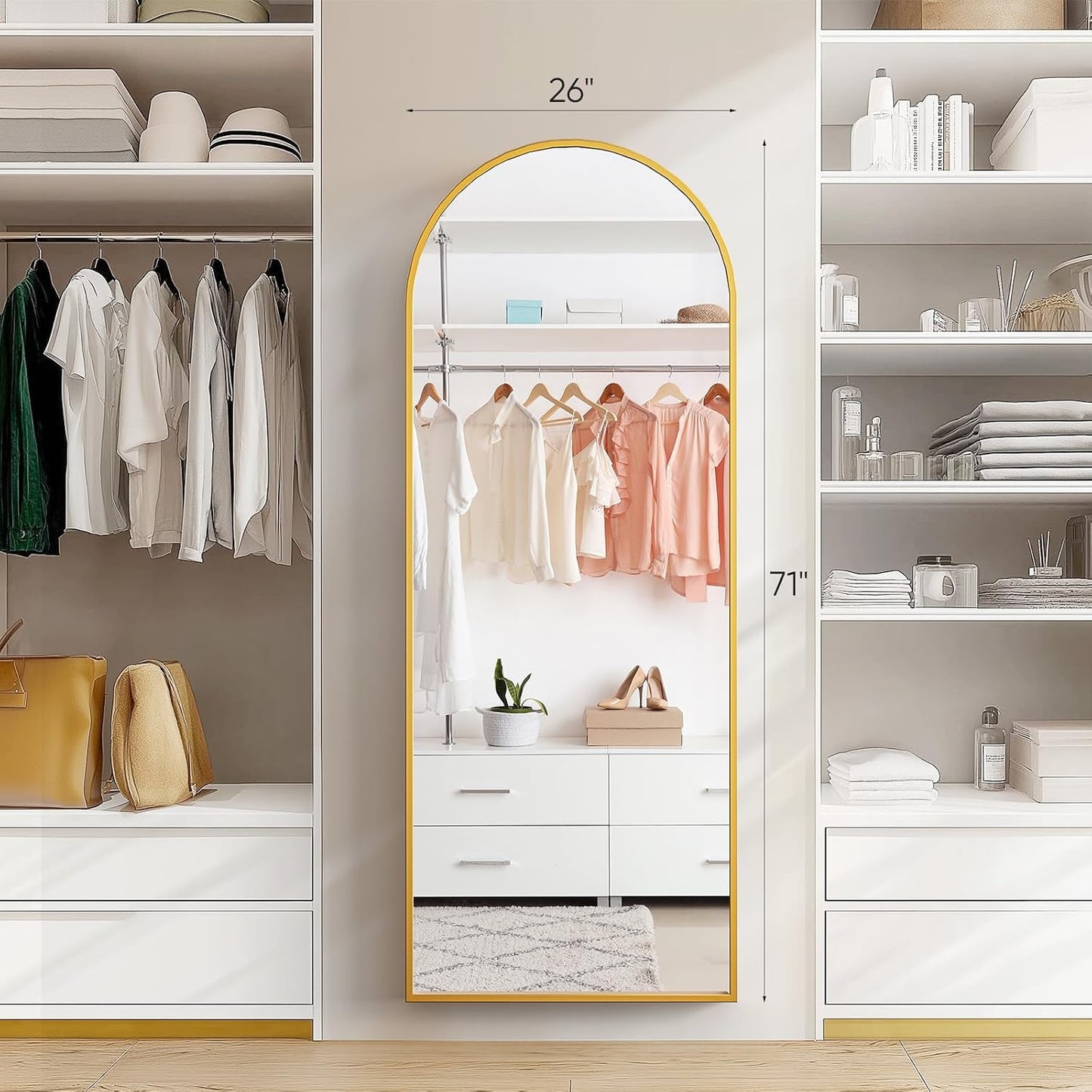 59"x16" Arched Full Length Mirror, Full Body Mirror with Leaning or Standing, Floor Standing Aluminum Frame for Bedroom, Livingroom, Cloakroom, Black