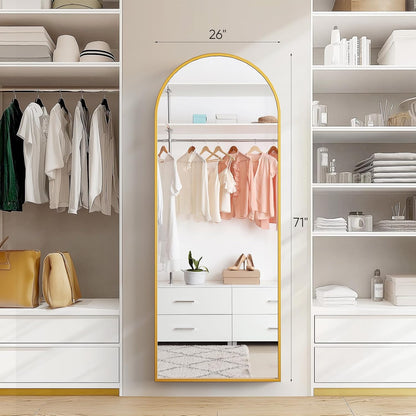 59"x16" Arched Full Length Mirror, Full Body Mirror with Leaning or Standing, Floor Standing Aluminum Frame for Bedroom, Livingroom, Cloakroom, Black