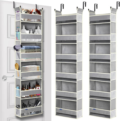 Over The Door Organizer 5-Shelves and 10 Side Pockets, Over The Door Storage for Bathroom Bedroom Nursery, Hanging Door Organizer for Baby Diapers and Kids Toys (13"x5"x44", Grey)