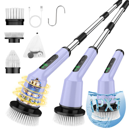 Shower Scrubber with Long Handle, Shower Cleaner Brush with 8 Floor Machine Pads, Cordless Electric Spin Scrubber for Cleaning with 2 Speed, Cleaning Supplies for Bathroom Bathtub Kitchen Floor Tile