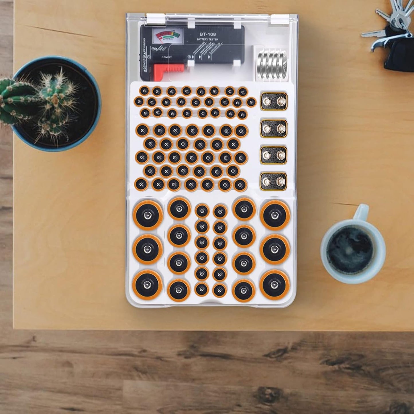Versatile Battery Organizer with Tester, Original Wall-Mount Storage, Clear-Lid Mountable Storage Box for Secure Energy Cell Management