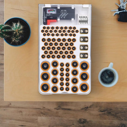 Versatile Battery Organizer with Tester, Original Wall-Mount Storage, Clear-Lid Mountable Storage Box for Secure Energy Cell Management