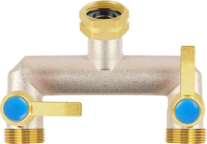 Upgraded Brass Garden Hose Splitter, 3/4" Hose Splitter 2 Way Heavy Duty with Extension Handles, Outdoor Faucet Splitter Water Spigot Splitter with Individual On/Off Valve