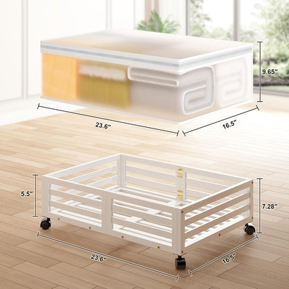 Under Bed Storage Containers With Wheels - 2 Pcs Bamboo Wood Rolling Underbed Shoe Storage Bins With Dust Bags for Clothes Blankets, Duvet Covers Snacks Toys (Natural)