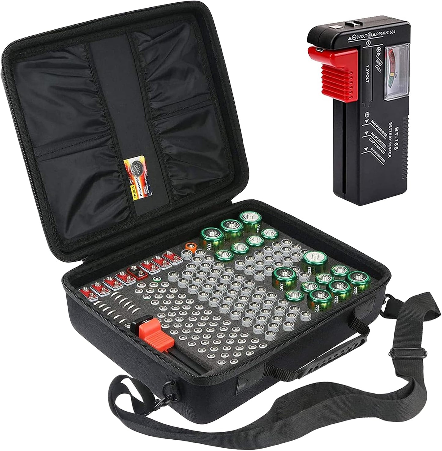 khanka Hard Battery Organizer Storage Box, Carrying Case Bag Holder - Holds 116 Batteries AA AAA C D 3V 9V with Battery Tester (BATTRIES are NOT Included.)