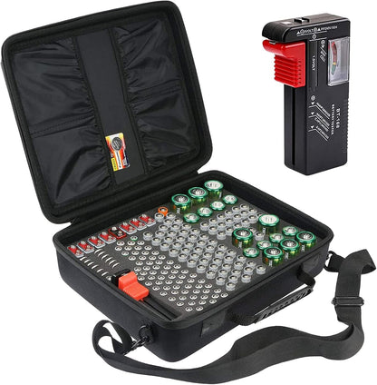 khanka Hard Battery Organizer Storage Box, Carrying Case Bag Holder - Holds 116 Batteries AA AAA C D 3V 9V with Battery Tester (BATTRIES are NOT Included.)
