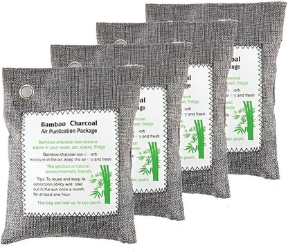Bamboo Charcoal Air Purifying Bags (4-Pack, 200g Each) – Natural Odor Eliminator & Moisture Absorber for Home, Car, Closets, Bathrooms – Eco-Friendly, Reusable Deodorizer