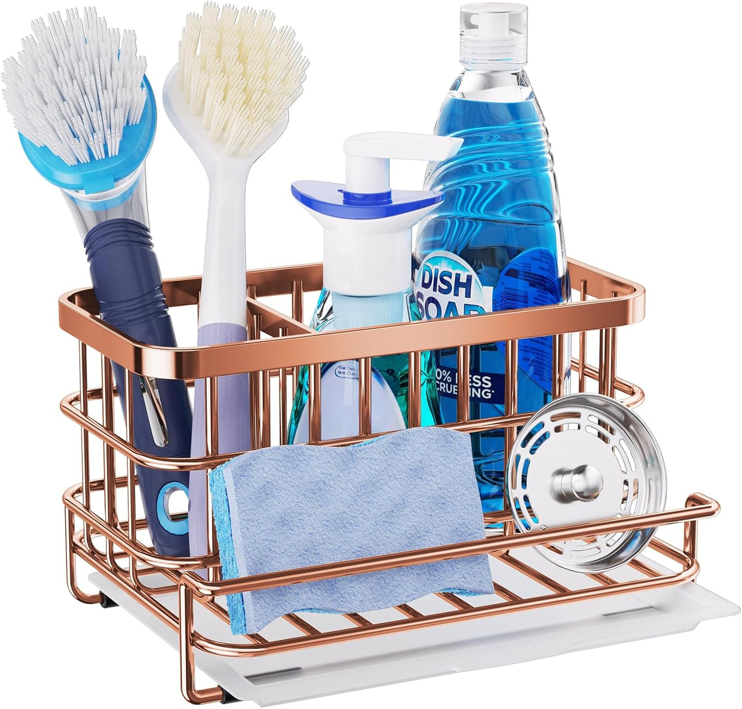 HapiRm Kitchen Sink Organizer, SUS304 Stainless Steel Rustproof Multifunctional Large Sink Caddy with Sponge Holder and Drain Tray for Kitchen Countertop (Silver)