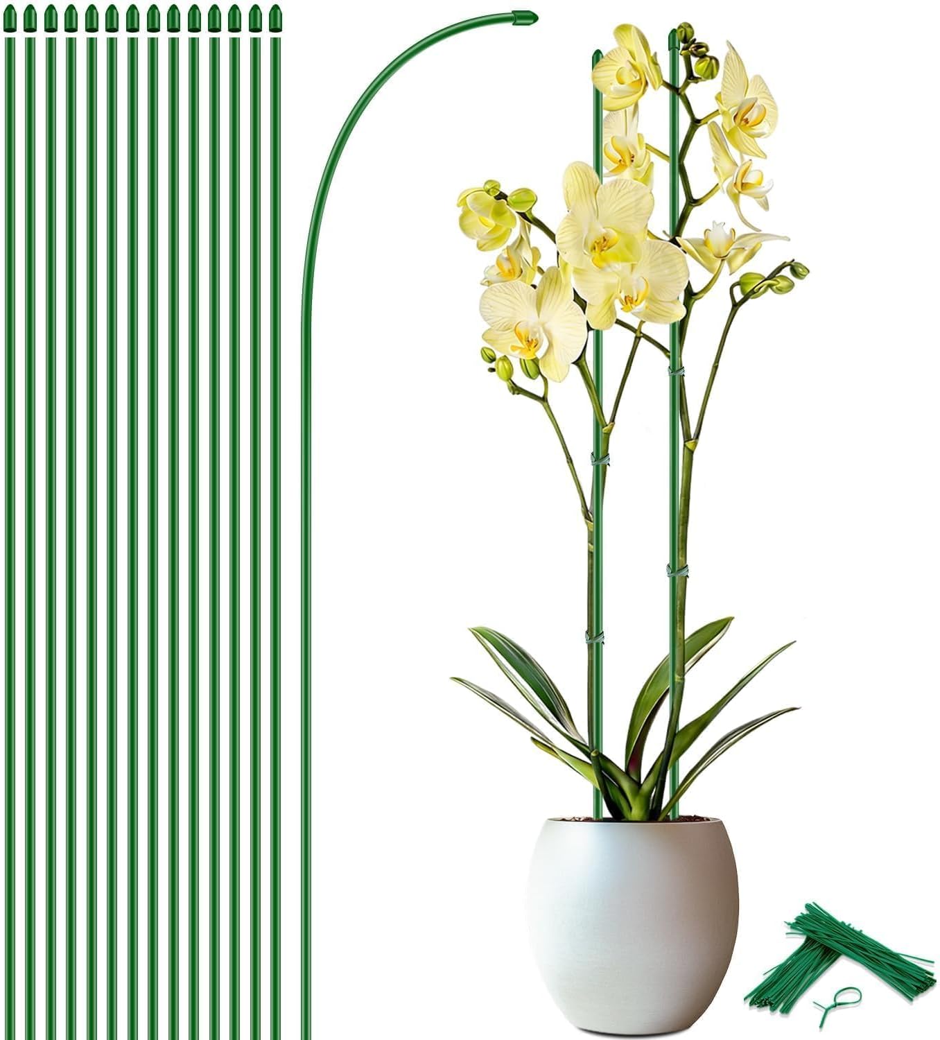 15Pcs Orchid Stakes,SupKing 17.7 Inch Plant Support Sticks Invisible Bendable Green Pole Rods for Small Indoor Outdoor Potted Plants Comes 20Pcs Ties