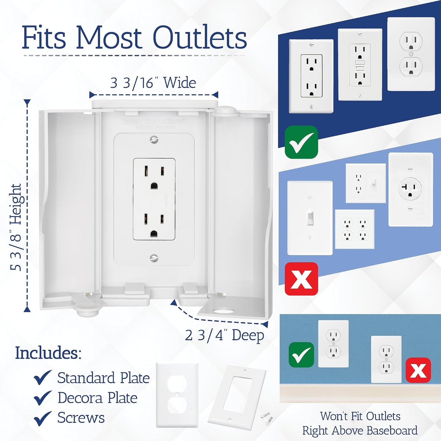 Safety Innovations Twin Door Baby Safety Outlet Cover Box for Babyproofing Outlets - More Interior Space for Extra Large Electrical Plugs and Adapters - Easy to Install - Easy to Use, (1-Pack)
