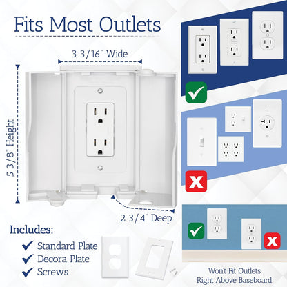 Safety Innovations Twin Door Baby Safety Outlet Cover Box for Babyproofing Outlets - More Interior Space for Extra Large Electrical Plugs and Adapters - Easy to Install - Easy to Use, (1-Pack)