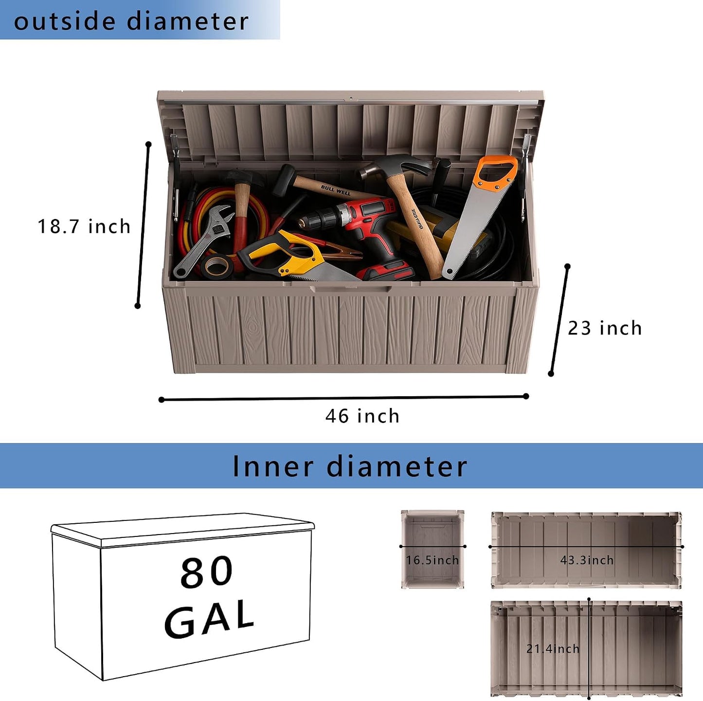 320 Gallon Waterproof Outdoor Storage Box, UV Resistant Resin Deck Box with Hydraulic Rod for Reinforced Stability, Perfect for Patio, Garden, and Pool（Black，320 Gallon）
