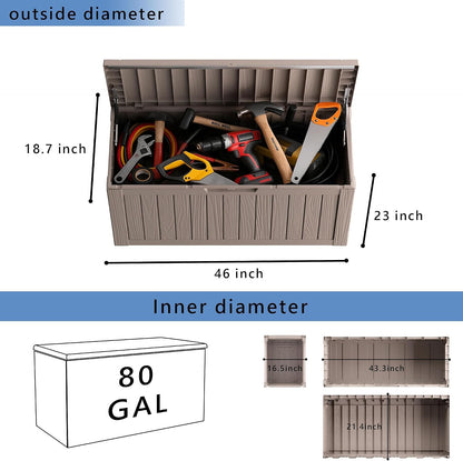 320 Gallon Waterproof Outdoor Storage Box, UV Resistant Resin Deck Box with Hydraulic Rod for Reinforced Stability, Perfect for Patio, Garden, and Pool（Black，320 Gallon）