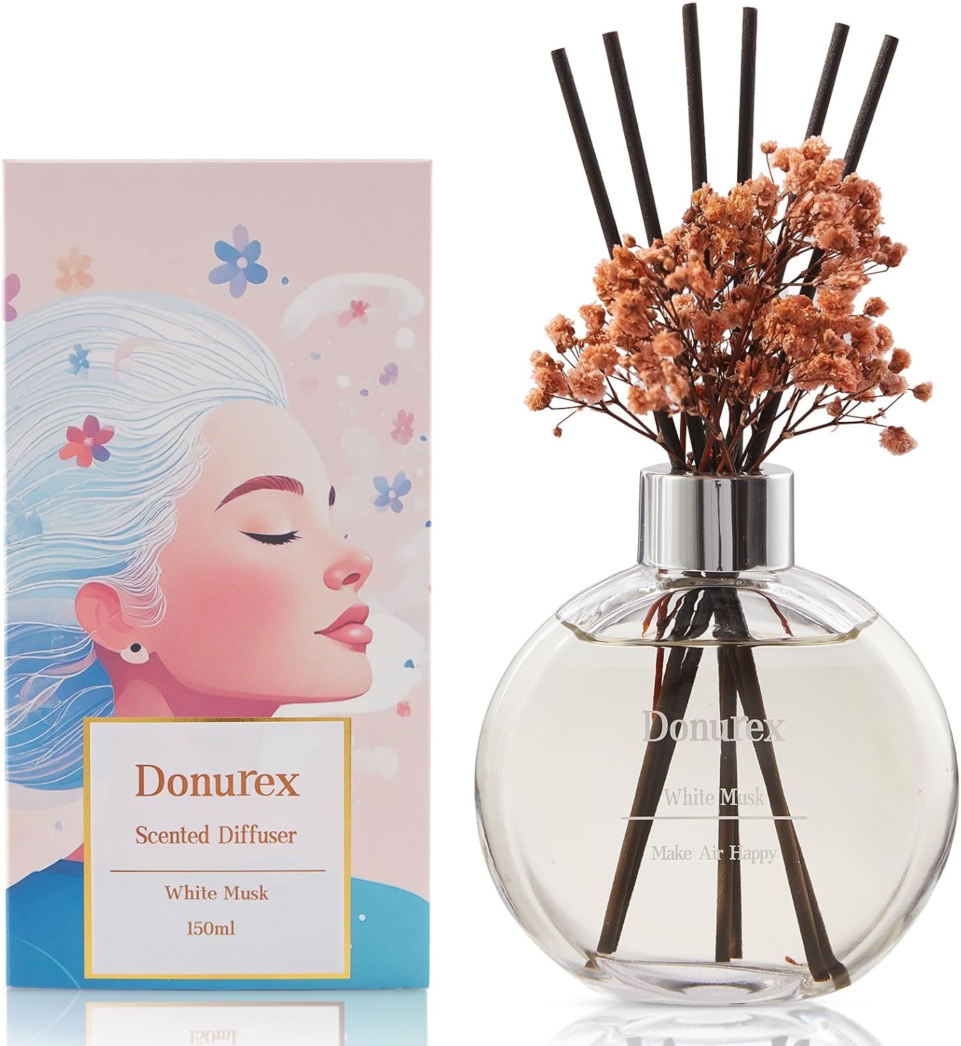 Flower Reed Diffuser Set 5.07oz Satin Rose Scent Diffuser with Sticks Home Fragrance Reed Diffuser for Bathroom Shelf Decor