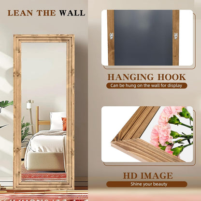 Full Length Mirror 65"x22" with Stand Solid Wood Frame Floor Large Mirror for Living Room, Bedroom Hanging Standing or Leaning Wall-Mounted, New Black
