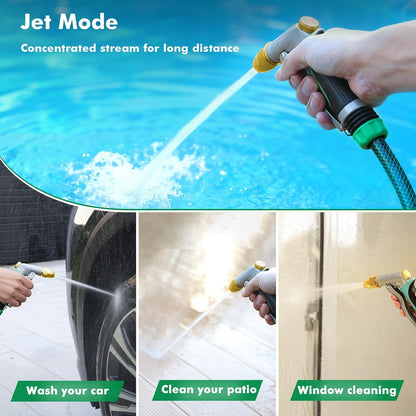RESTMO Metal Water Hose Nozzle, Heavy Duty Garden Hose Sprayer for Outdoor | Adjustable Brass Spray Head, 4 Watering Patterns, Jet | Mist | Cone | Full, Leak-proof, Ideal for Lawn & Plant & Car, Green